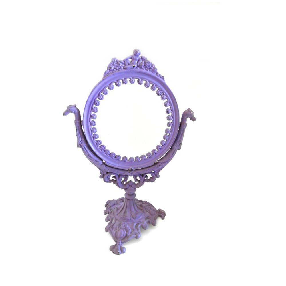 Antique Victorian Ornate Swivel Cast Iron Mirror Stand Frame No Mirror Lavender